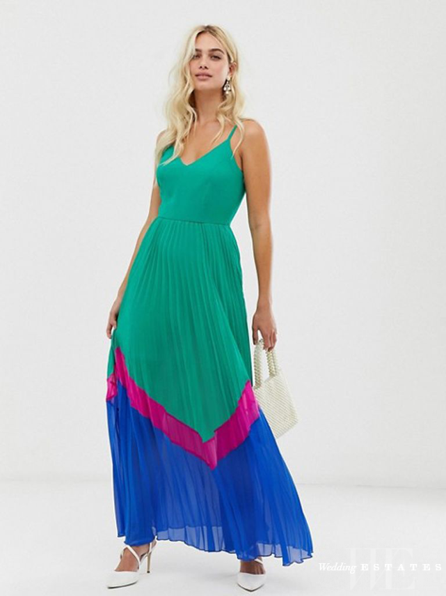 ASOS DESIGN color block pleated maxi dress, $87 – Wedding Estates